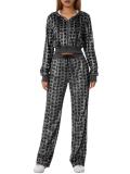 SC Gold Velour Print Hooded Two Piece Pants Set GLF-10071-1