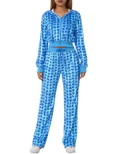 SC Gold Velour Print Hooded Two Piece Pants Set GLF-10071-1