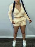 SC Solid Color Zipper Sweatshirt Two Piece Shorts Set GLF-10011