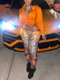 SC Casual Print Zipper Hoodies Two Piece Pants Set GLF-10178