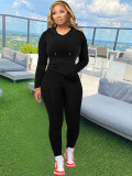 SC Solid Color Hooded Tight Pants Sport 2 Piece Set MIL-124