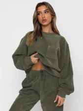 SC Solid Color Loose Long Sleeve Two Piece Pants Set MIL-128