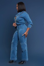 SC Fashion Denim Washed Long Sleeve Jumpsuit LX-3579