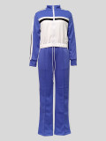 SC Color Block Zipper Drawstring Casual Pants Suit MIL-T126