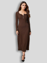 SC Long Sleeve Square Neck Slim Midi Dress GZJF-10153
