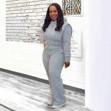SC Plus Size Solid Hooded Sweatshirt Wide Leg Pants Suit NY-10969