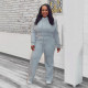 SC Plus Size Solid Hooded Sweatshirt Wide Leg Pants Suit NY-10969