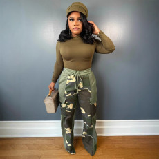 SC Plus Size Print Contrast Color Wide Leg Pants NY-3375