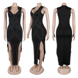 SC Hot Drill Sleeveless Split Long Dress NY-3331