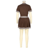 SC Contrast Color Knits Pleated Skirt 2 Piece Set ASL-6773