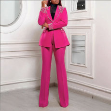 SC Plus Size Pearl Long Sleeve Blazer Two Piece Pants Set NY-3332