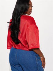 SC Letter Print V Neck Lace T Shirt YWXS-XS-XSL44780
