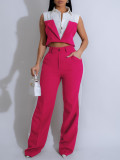 SC Sleeveless Patchwork Shirt Two Piece Pants Set AIL-307