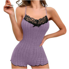 SC Lace Patchwork Sling Loungewear Romper GYZY-6659