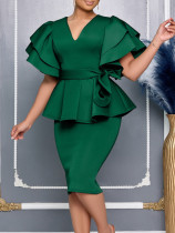 SC Plus Size Ruffle Solid Color Midi Dress GMLF-3314