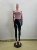 SC Long Sleeve One Shoulder Zipper Tops QOUY-6055