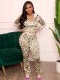SC Leopard Print Long Sleeve Hooded Pants Suit CH-25012
