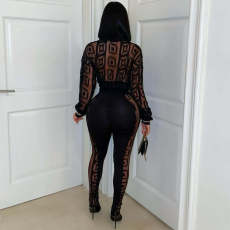 SC Print Mesh See Through Shirt Pants Suit YNSF-2671