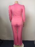 SC Plus Size Solid Long Sleeve Pants Two Piece Set GAWE-5339