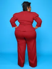 SC Plus Size Solid Long Sleeve Pants Two Piece Set GAWE-5339