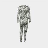 SC Leopard Print Long Sleeve Pants Two Piece Set YWXS-XS-XSL45002