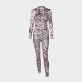 SC Leopard Print Long Sleeve Pants Two Piece Set YWXS-XS-XSL45002