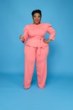 SC Plus Size Solid Long Sleeve Pants Two Piece Set GAWE-5339