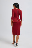 SC Solid Color O Neck Two Piece Skirt Set OSM-6136