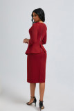 SC Solid Color O Neck Two Piece Skirt Set OSM-6136