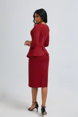 SC Solid Color O Neck Two Piece Skirt Set OSM-6136