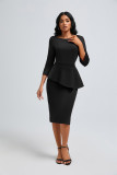 SC Solid Color O Neck Two Piece Skirt Set OSM-6136