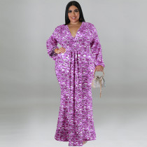 SC Plus Size Print Long Sleeve Fashtail Dress GDAM-1038