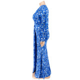 SC Plus Size Print Long Sleeve Fashtail Dress GDAM-1038