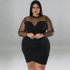 SC Plus Size Mesh Patchwork Bodycon Dress GDAM-1032