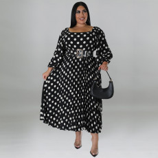 SC Plus Size Polka Dot Print Big Swing Long Dress GDAM-1028