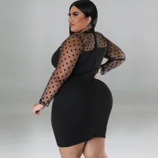 SC Plus Size Mesh Patchwork Bodycon Dress GDAM-1032