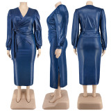 SC Plus Size PU Leather Long Sleeve Two Piece Skirt Set GDAM-129