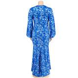 SC Plus Size Print Long Sleeve Fashtail Dress GDAM-1038