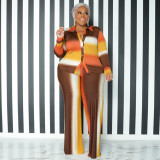 SC Plus Size Print Stripe Pants Two Piece Set GDAM-1033