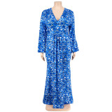 SC Plus Size Print Long Sleeve Fashtail Dress GDAM-1038