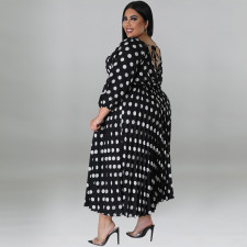 SC Plus Size Polka Dot Print Big Swing Long Dress GDAM-1028
