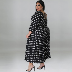 SC Plus Size Polka Dot Print Big Swing Long Dress GDAM-1028