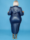 SC Plus Size PU Leather Long Sleeve Two Piece Skirt Set GDAM-129