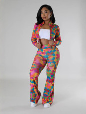 SC Print Long Sleeve Pants Two Piece Set GFTF-8815
