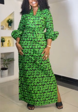 SC Plus Size Print Drawstring Split Maxi Dress NY-10975