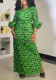 SC Plus Size Print Drawstring Split Maxi Dress NY-10975