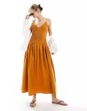 SC V Neck Patchwork Solid Color Sling Long Dress YUMT-YMT334