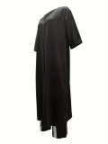 SC Print V Neck Loose Long Shirt Drawstring Trouser Set GYSL-006
