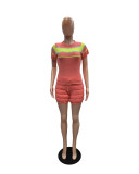 SC Color Block Short Sleeve Sweater Shorts Set QXTF-8105