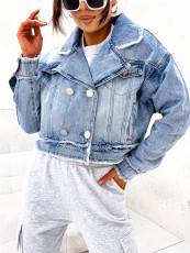 SC Loose Wash Raw Edge Denim Coats GYAN-8960